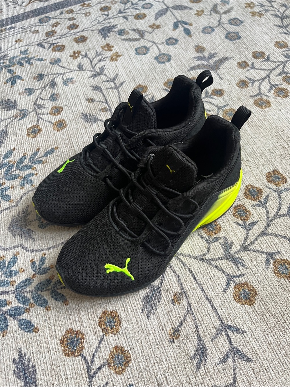 Puma Black Sneakers with Neon Yellow Accents - Kids